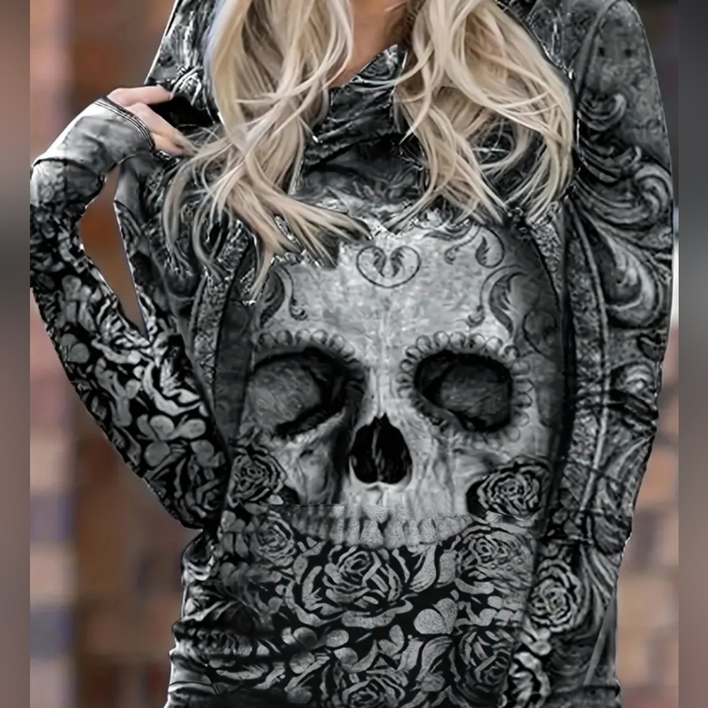 Ranlege Skull Hoodie Women's Grunge Goth Size Large